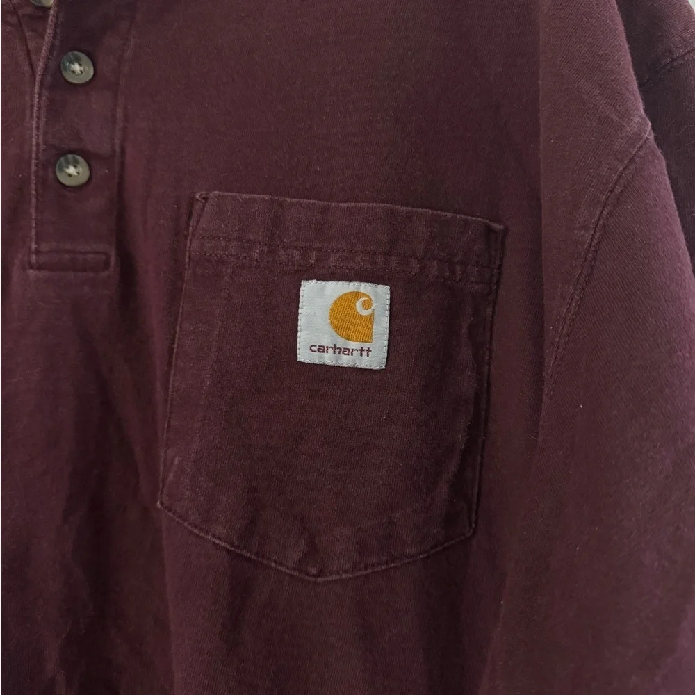 CARHARTT Workwear Short-Sleeve Henley Shirt In Port Maroon Size XL - Picture 5 of 6